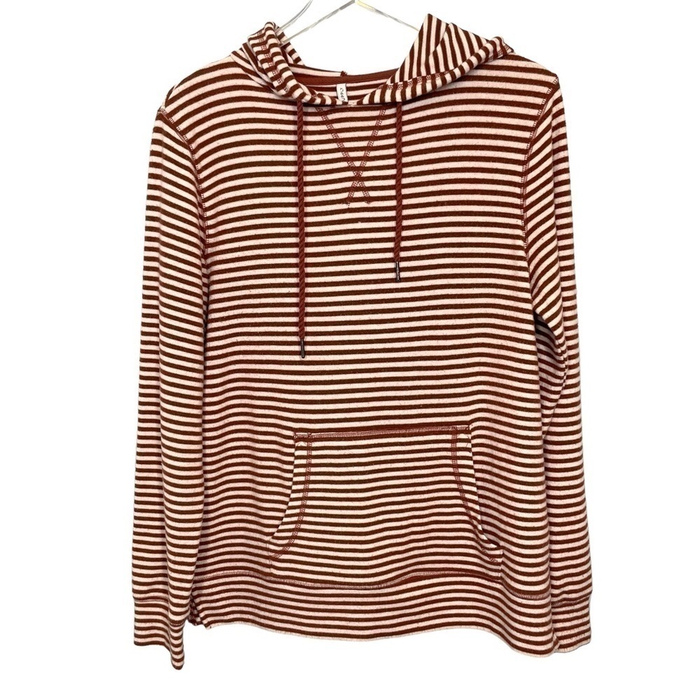 Z Supply Brick Red/Cream Striped Hoodie Kangaroo Pocket Rope Ties Size M - Picture 3 of 13